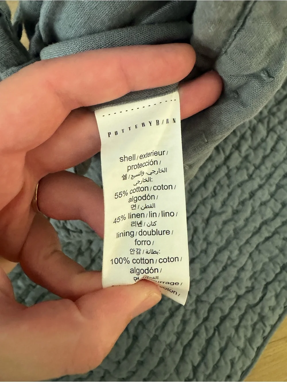 Pottery Barn Pick Stitch Cotton Linen Quilt + 2 Euro Shams Sonoma Blue Queen